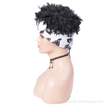 Free Sample Wholesale Heat Resistant Kinky Curly Afro Short Wig Non Lace Wig Synthetic Hair Headband Wigs For Black Women
